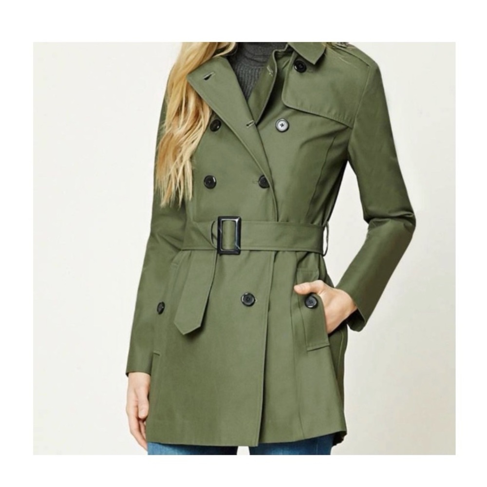 Military green short trench coat